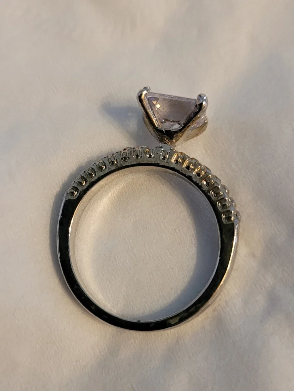 Silver-Tone Princess Cut Clear CZ Solitaire Ring Paved Band - Size 9